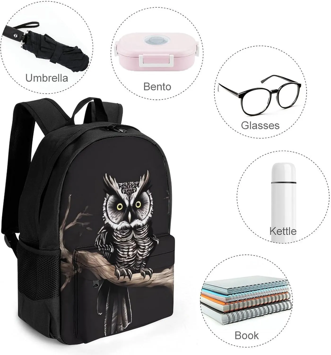 Laptop Backpack for Women Men Daypack Late Night Owl Backpacks Computer Bag Travel Laptop Bag Casual Work Bag