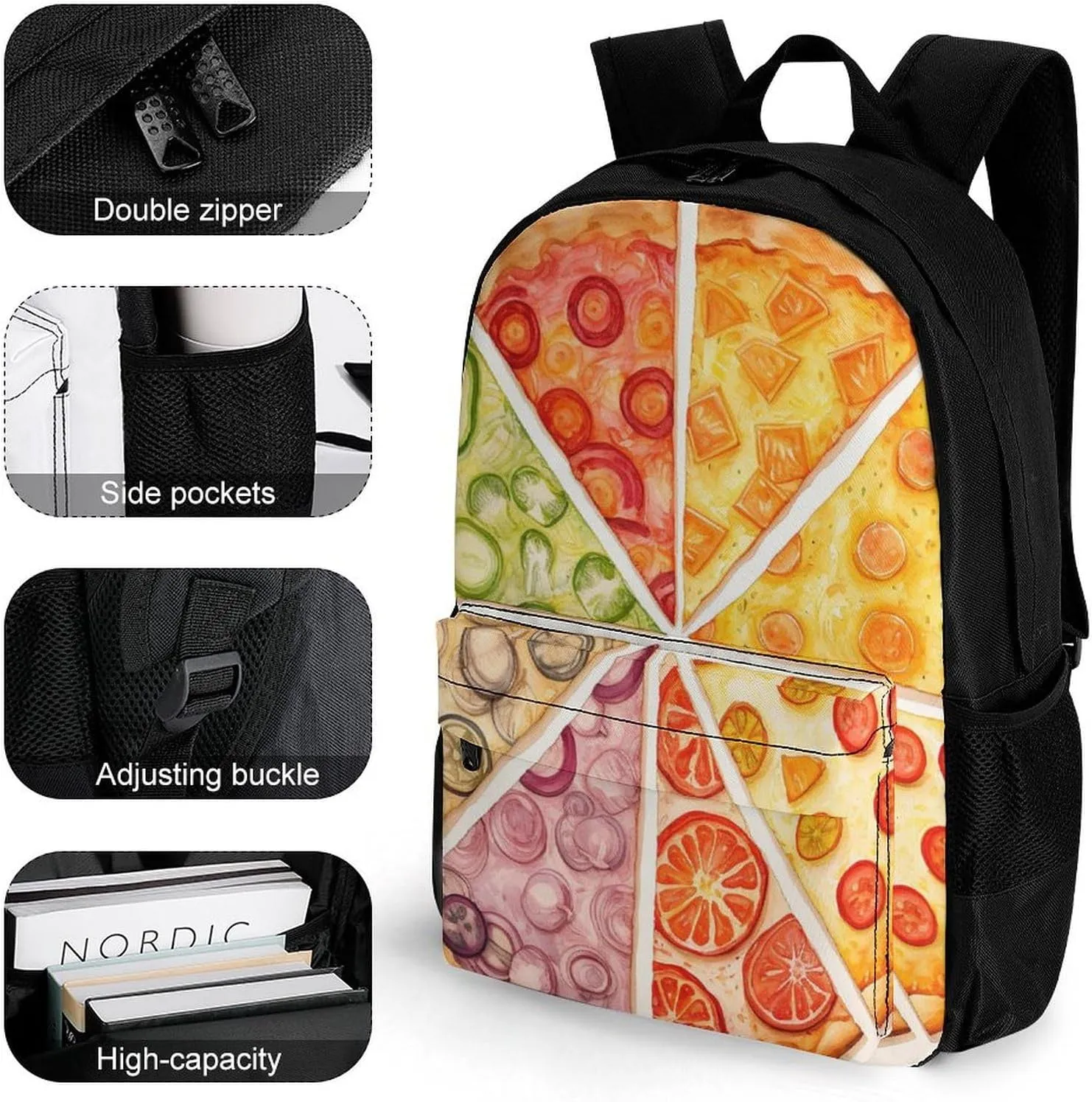 Laptop Backpack for Women Men Daypack Sliced Pizza Backpacks Computer Bag Travel Laptop Bag Casual Work Bag