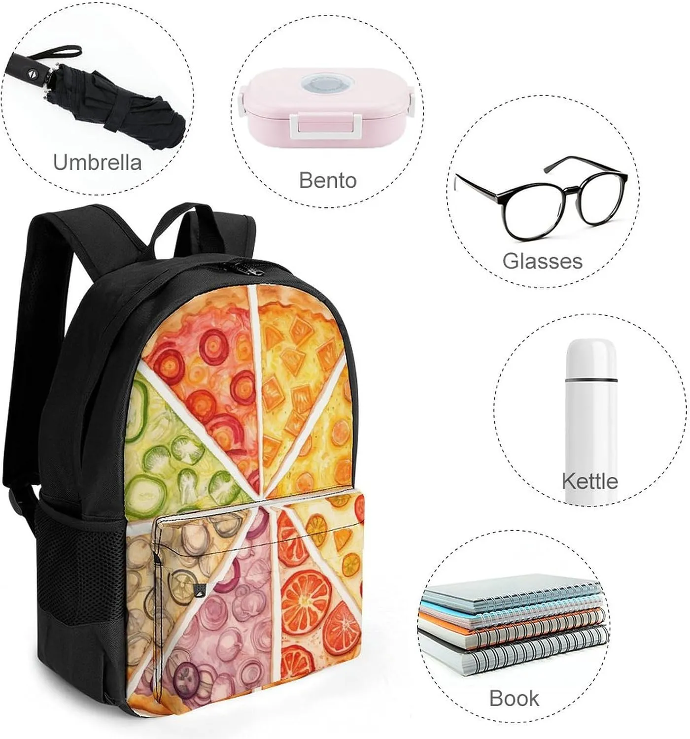 Laptop Backpack for Women Men Daypack Sliced Pizza Backpacks Computer Bag Travel Laptop Bag Casual Work Bag
