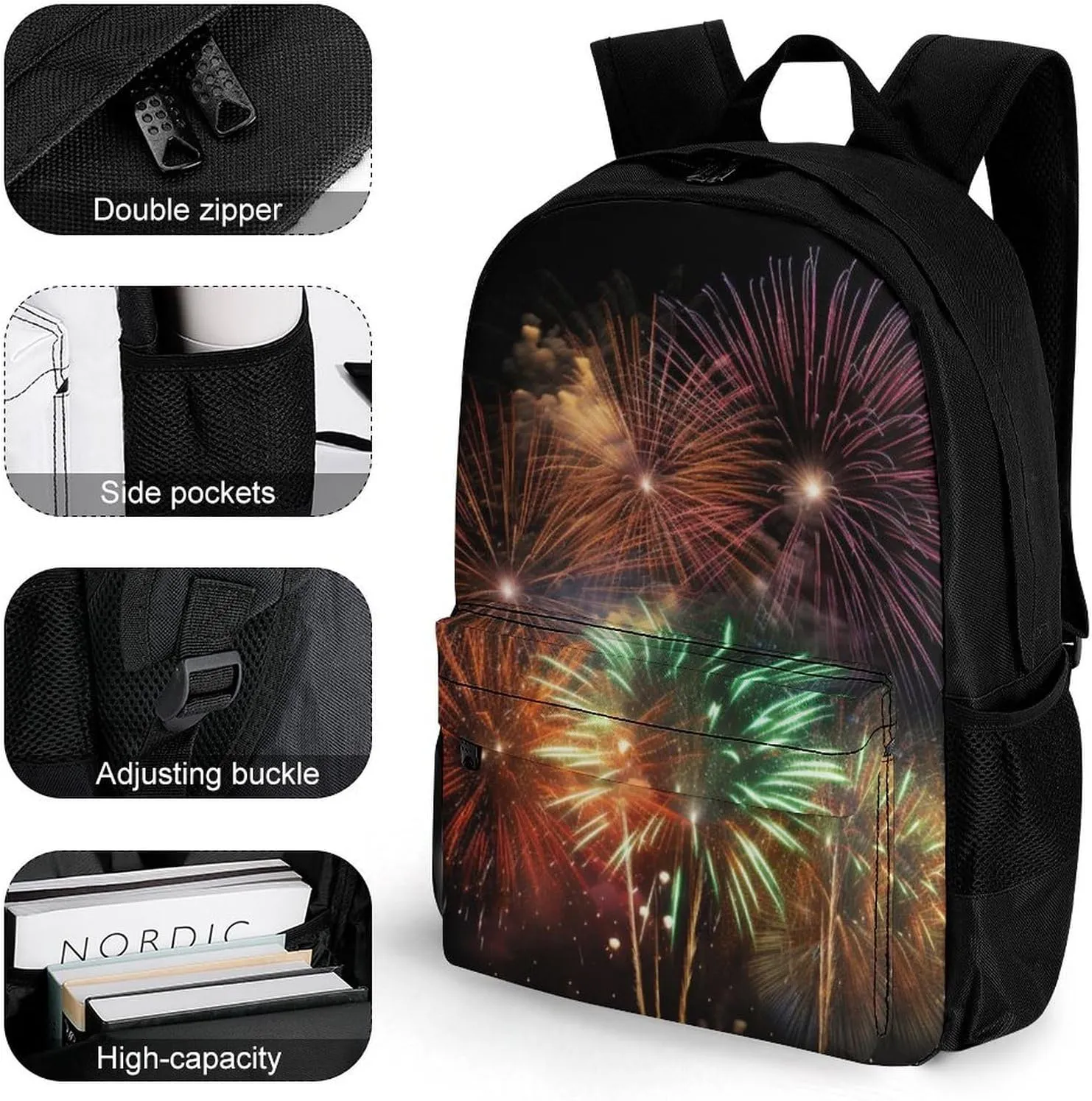 Laptop Backpack for Women Men Daypack Splendid Fireworks Backpacks Computer Bag Travel Laptop Bag Casual Work Bag