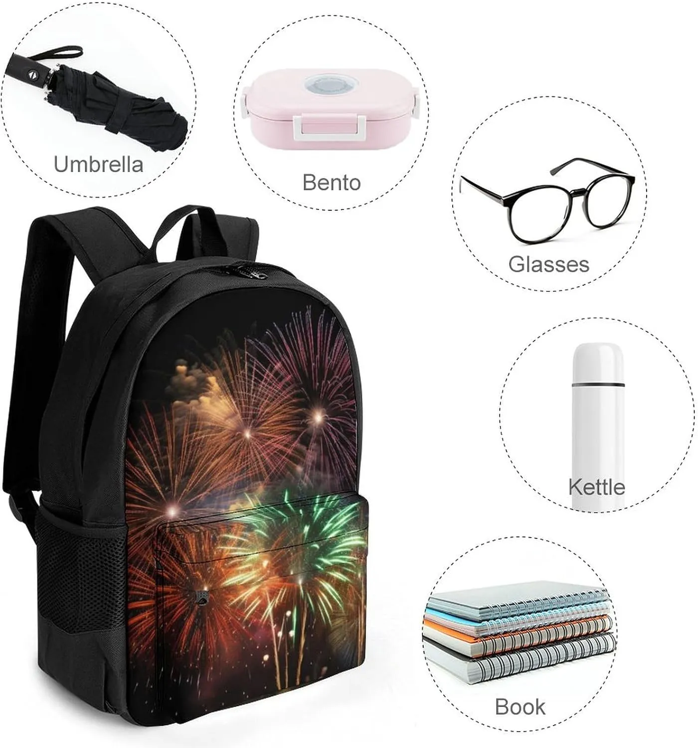 Laptop Backpack for Women Men Daypack Splendid Fireworks Backpacks Computer Bag Travel Laptop Bag Casual Work Bag