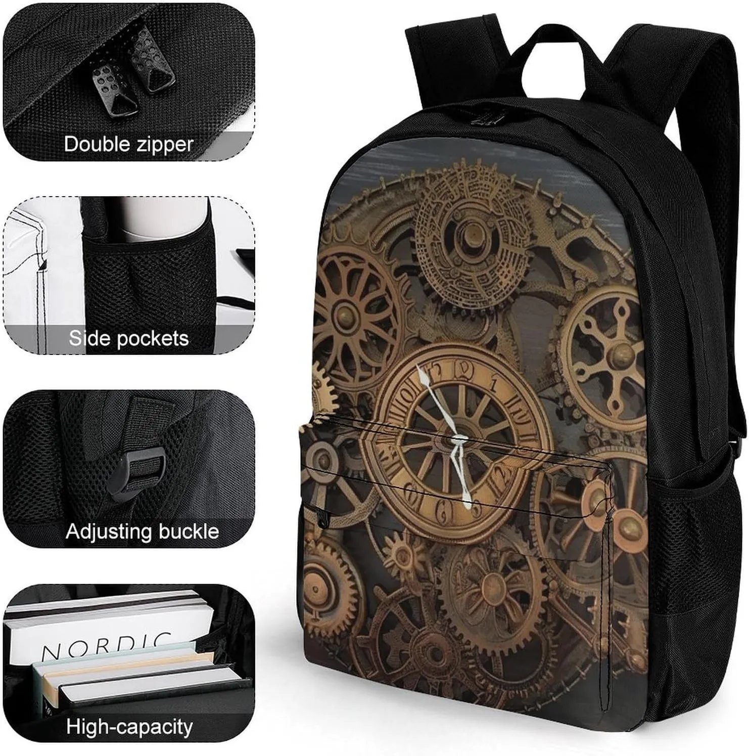 Laptop Backpack for Women Men Daypack Steampunk Gears Clock Backpacks Computer Bag Travel Laptop Bag Casual Work Bag