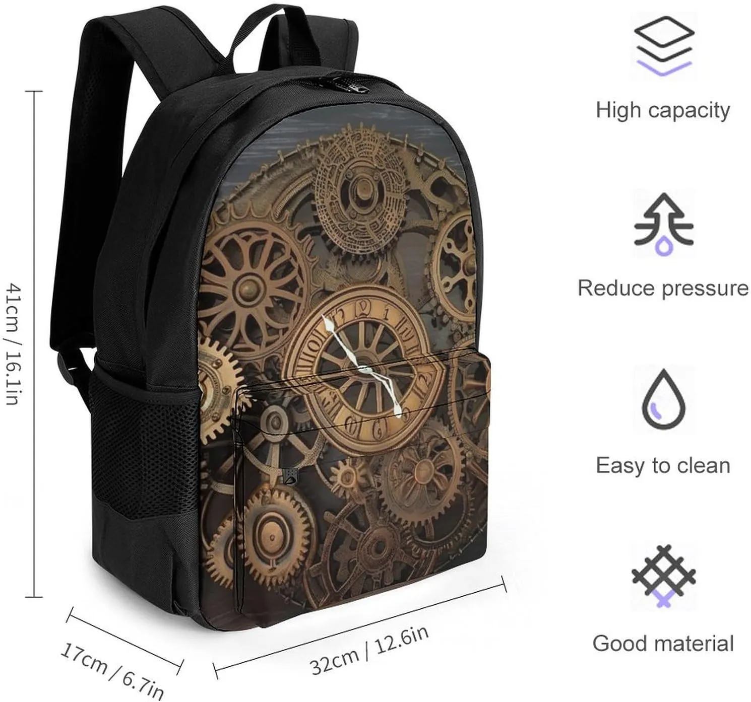 Laptop Backpack for Women Men Daypack Steampunk Gears Clock Backpacks Computer Bag Travel Laptop Bag Casual Work Bag