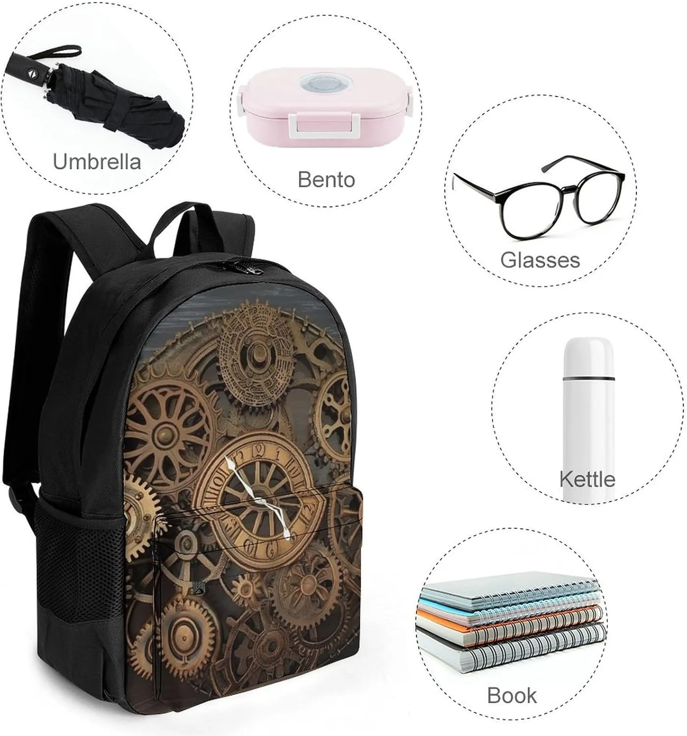 Laptop Backpack for Women Men Daypack Steampunk Gears Clock Backpacks Computer Bag Travel Laptop Bag Casual Work Bag