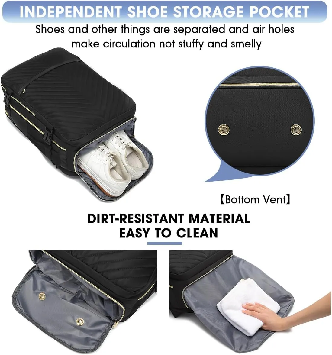 Large Carry On Travel Backpack - Flight Approved Personal Item Backpack with Shoe Compartment Waterproof Luggage Suitcase Backpacks for Women Fit 17 Inch Laptop College Overnight Weekender Bag Black