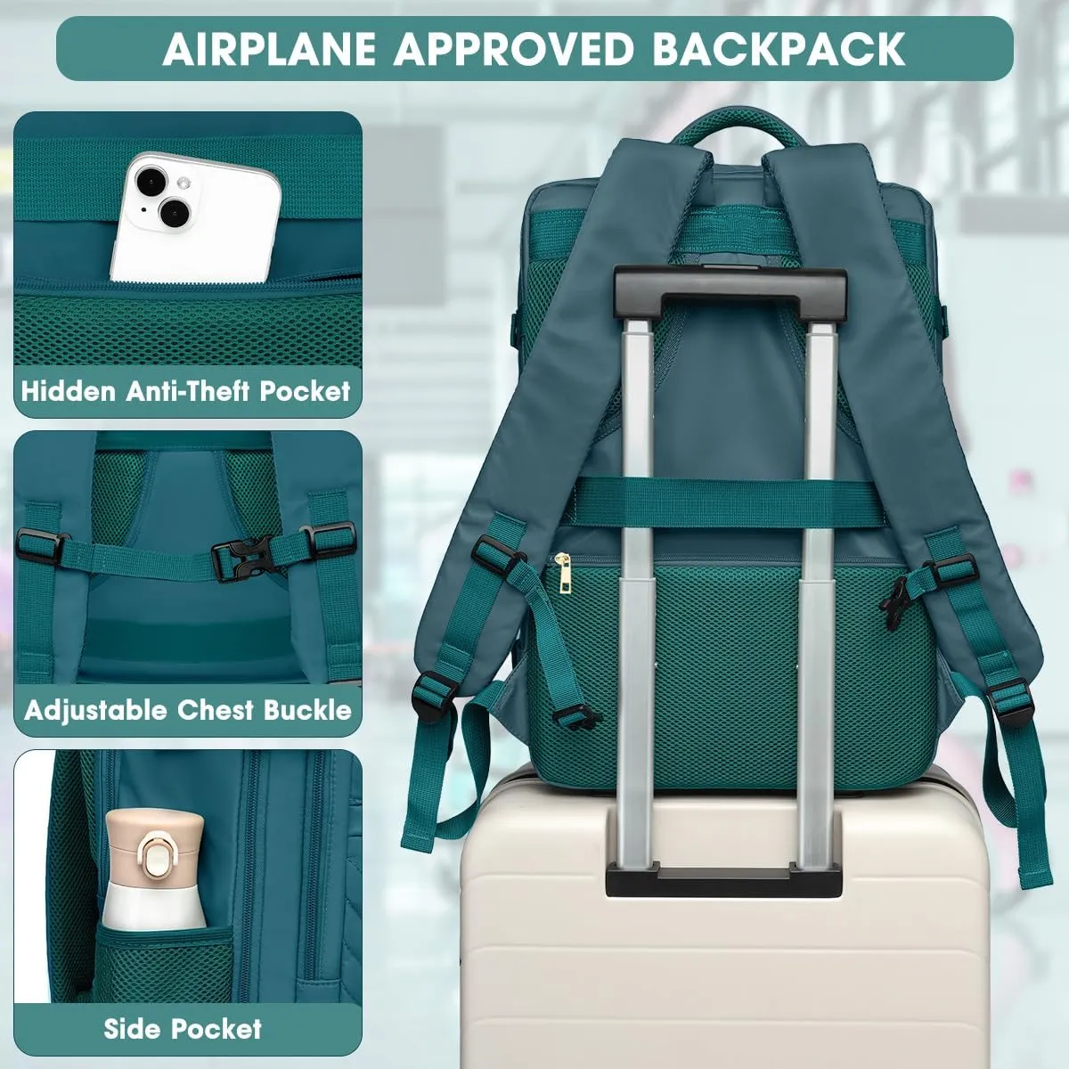 Large Carry On Travel Backpack - Flight Approved Waterproof Luggage Suitcase Backpacks Personal Item Size for Women Men Fit 17 Inch Laptop College Overnight Bag Anti-Theft Weekender Daypack Blue