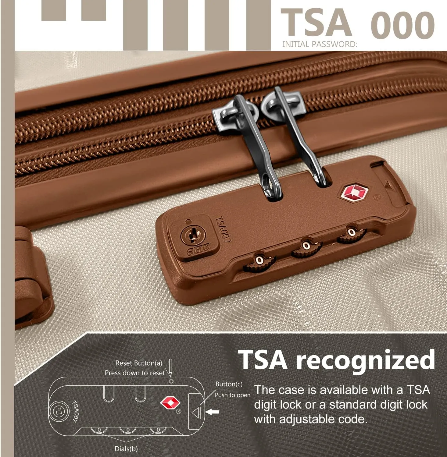 LARVENDER Luggage Sets 3 Piece, Hardside 20 Inch Carry on Luggage Airline Approved Suitcase Set with Spinner Wheels TSA Lock, Lightweight Rolling Suitcase for Men and Women, White Brown