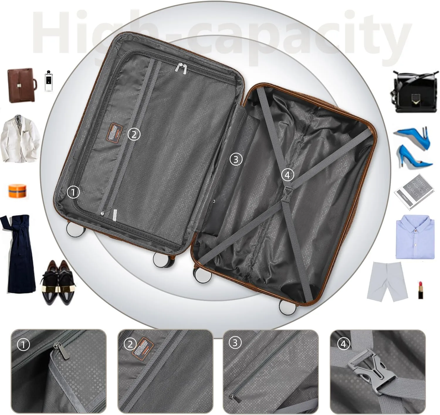 LARVENDER Luggage Sets 3 Piece, Hardside 20 Inch Carry on Luggage Airline Approved Suitcase Set with Spinner Wheels TSA Lock, Lightweight Rolling Suitcase for Men and Women, White Brown