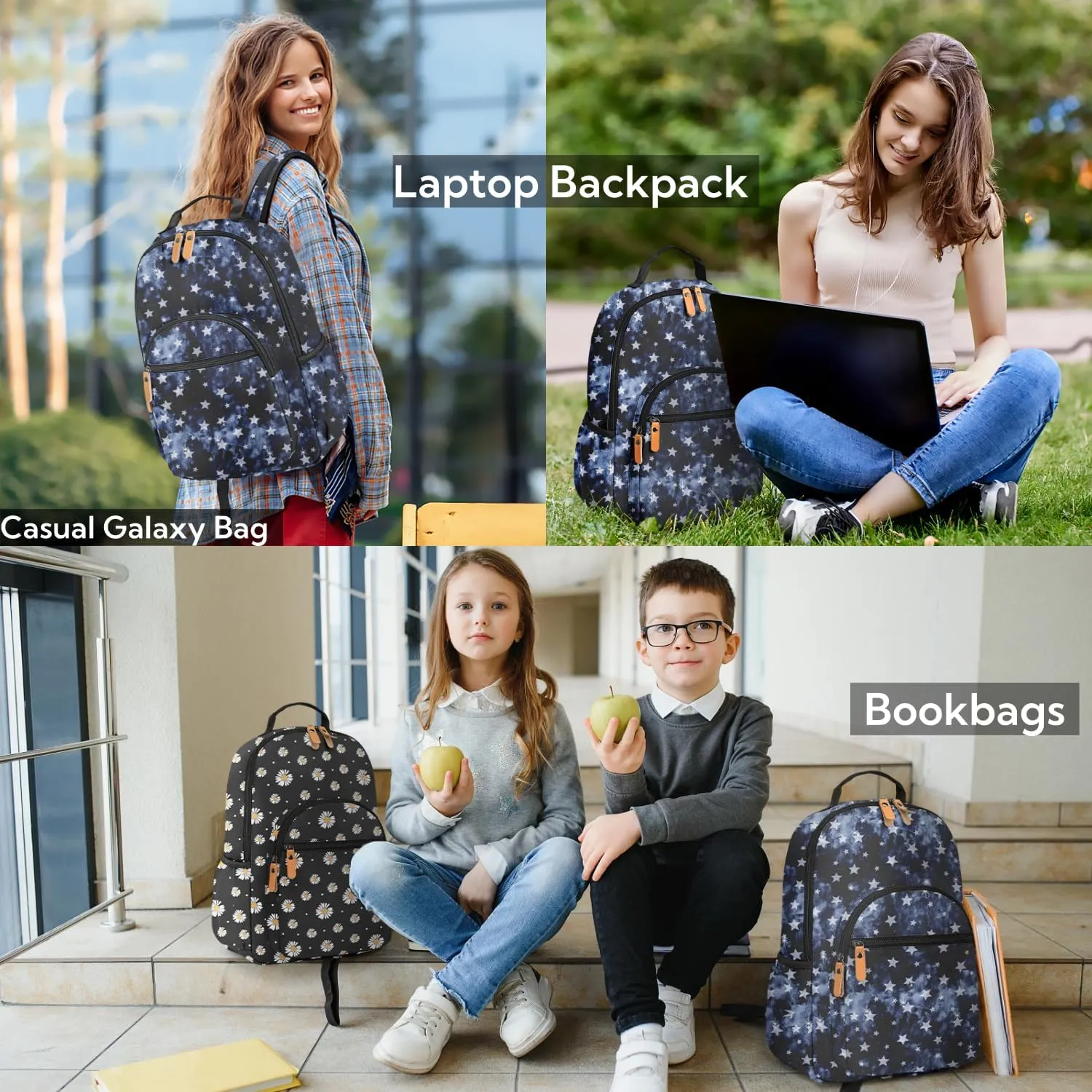 Leaper Pentagram Print Backpack Starry Sky Laptop Backpack Travel Backpack for Women School Backpack for Girls Kids College Backpack Daypack Bookbags Satchel Galaxy Satchel Black