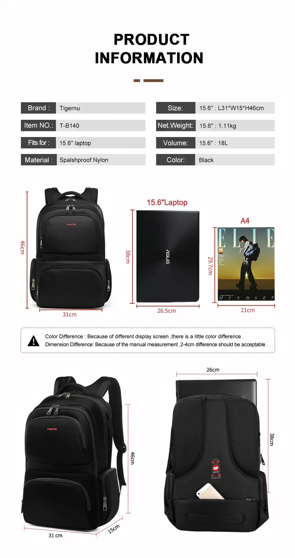 Lifetime Warranty Backpack 15.6 Inch Laptop Backpack Leisure School Backpacks Bags Mens Backpack Schoolbag Business Backpack Bag