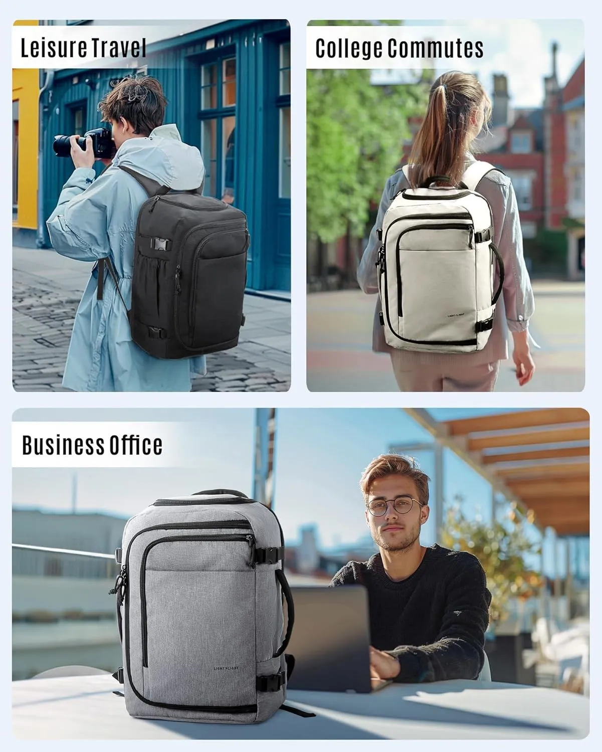 LIGHT FLIGHT Travel Backpack, TSA Friendly Flight Approved Carry on Backpack Water-resistant Lightweight Business Large Weekender Bag Casual Daypack 17.3" Laptop Backpack for Men Women,Grey