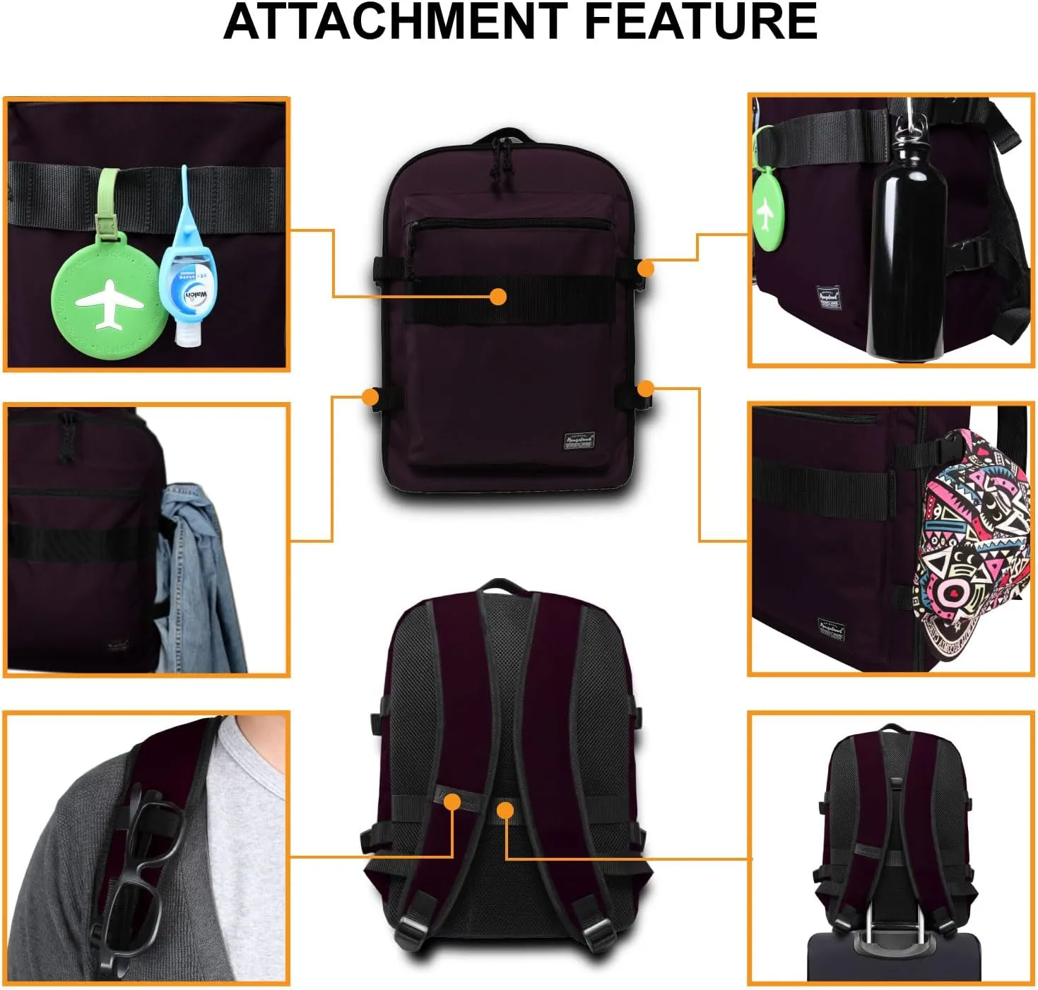 Lightweight Travel Backpack Hiking Daypack Laptop Bookbag, 17L Carry-on Personal Item Weekender Overnight Bag Unisex, Eggplant