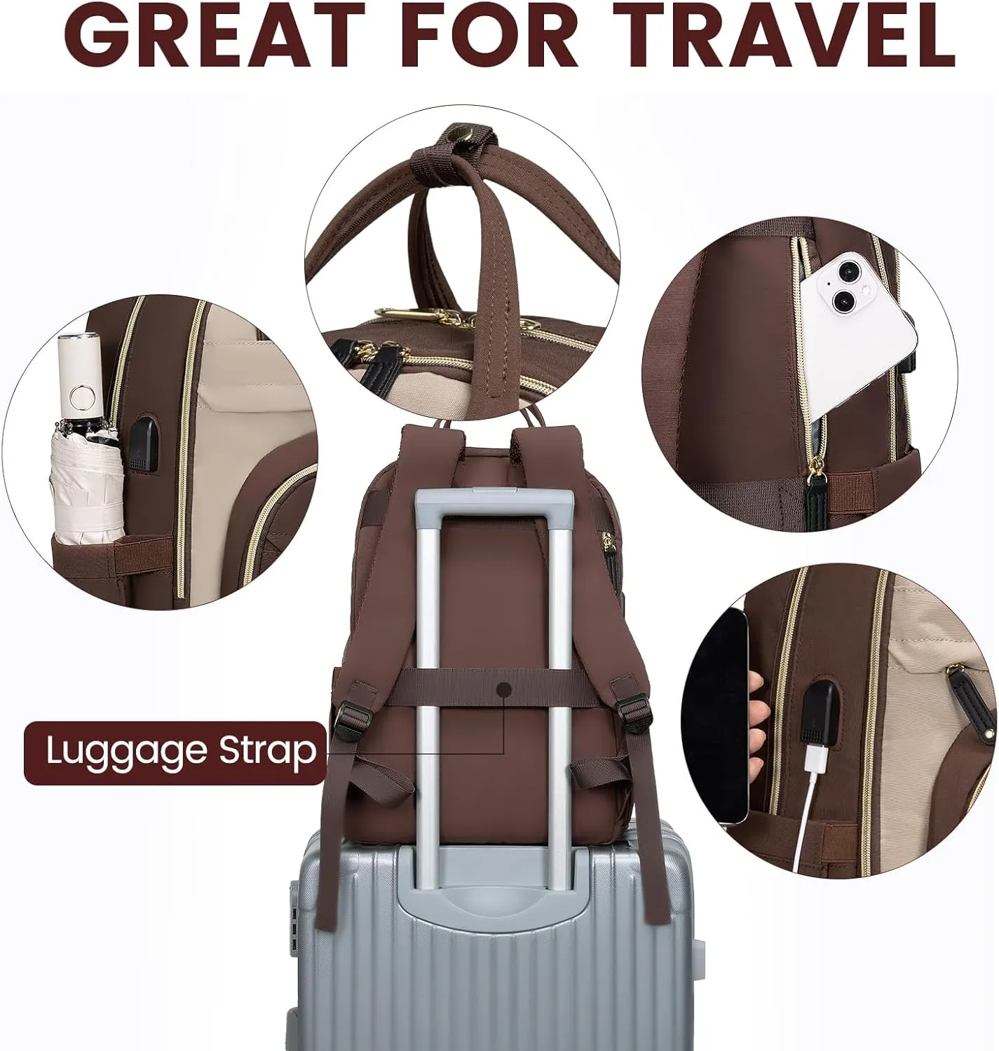 LOVEVOOK Backpack for Women,Laptop Backpack Women,Fits 15.6 Inch Laptop Bag,School Backpacks,Fashion Travel Work Anti-theft Bag,Waterproof Business Computer College Backpack Purse,Brown-Apricot