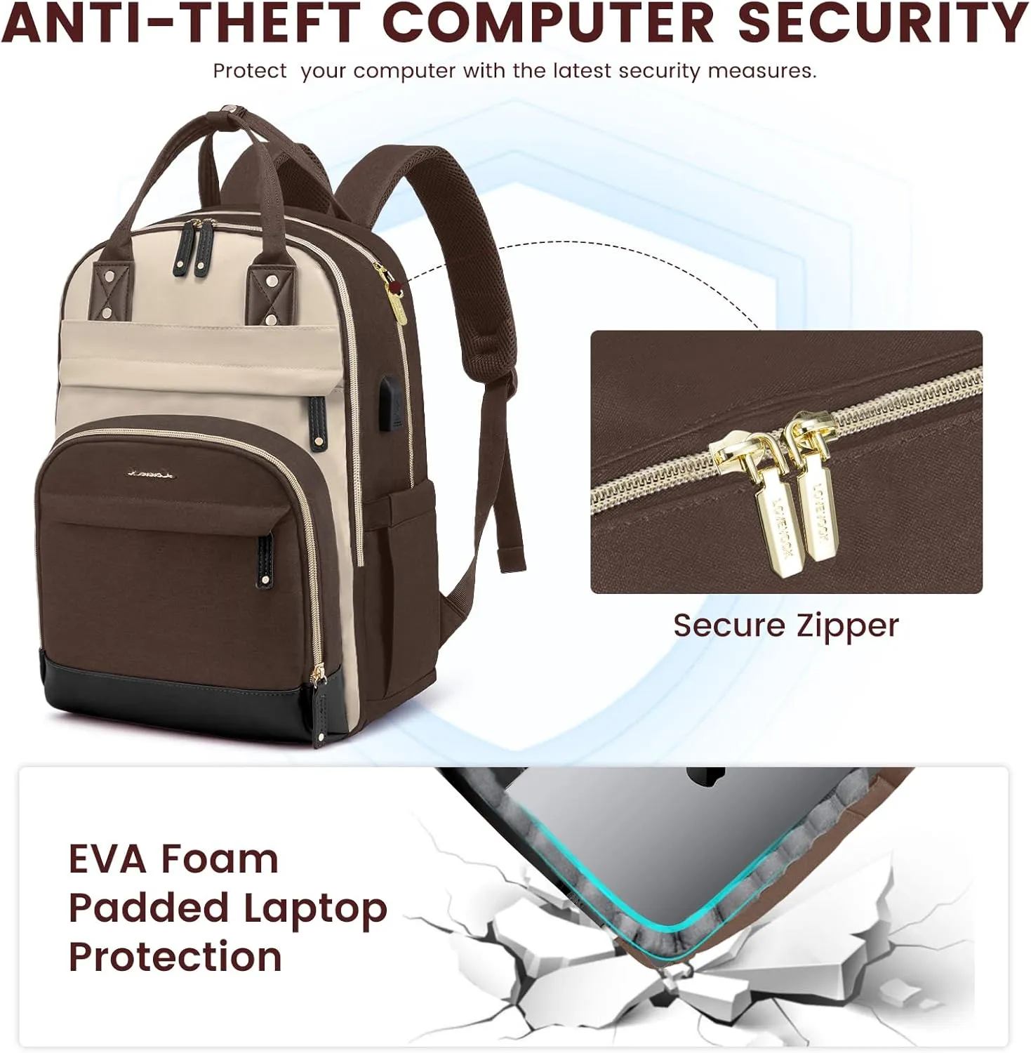 LOVEVOOK Backpack for Women,Laptop Backpack Women,Fits 15.6 Inch Laptop Bag,School Backpacks,Fashion Travel Work Anti-theft Bag,Waterproof Business Computer College Backpack Purse,Brown-Apricot