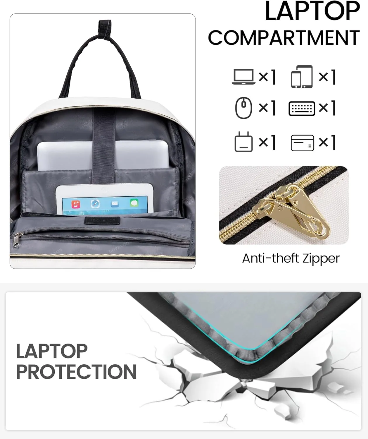LOVEVOOK Backpack for Women,Laptop Backpack Women,Fits 17 Inch Laptop Bag,School Backpacks,Fashion Travel Work Anti-theft Bag,Waterproof Business Computer College Backpack Purse,Black-Off-white