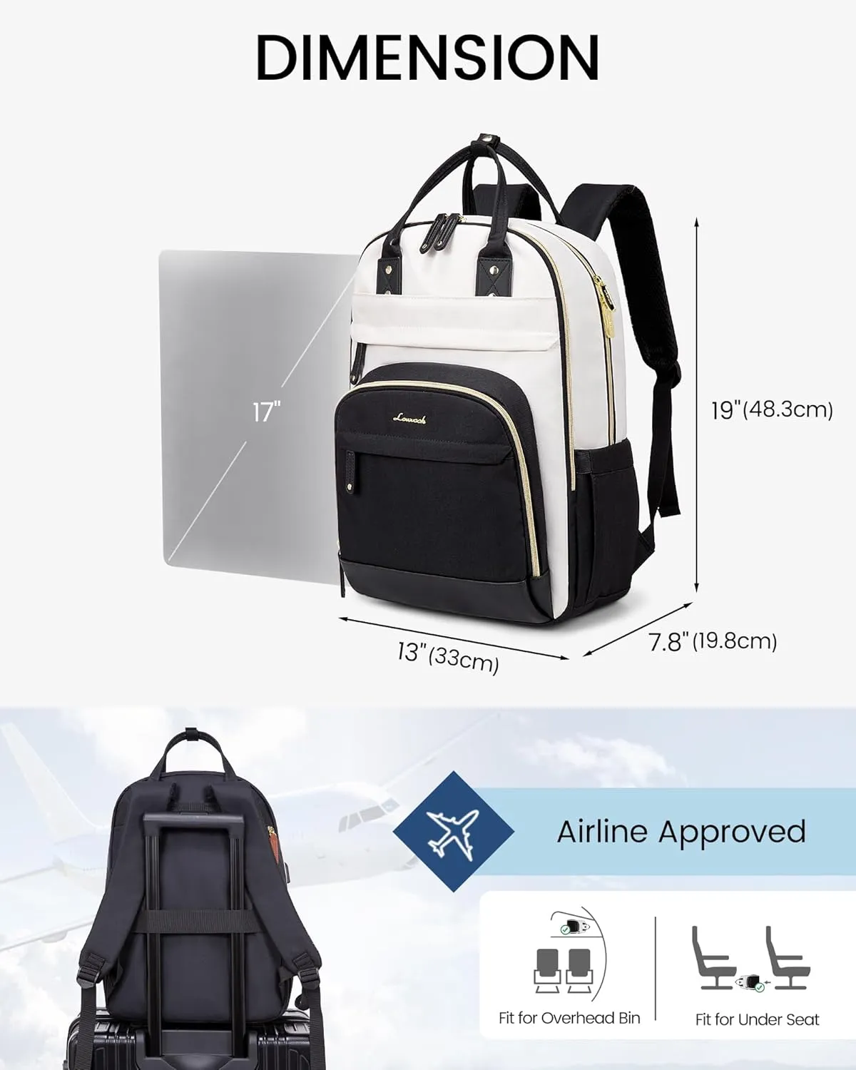 LOVEVOOK Backpack for Women,Laptop Backpack Women,Fits 17 Inch Laptop Bag,School Backpacks,Fashion Travel Work Anti-theft Bag,Waterproof Business Computer College Backpack Purse,Black-Off-white