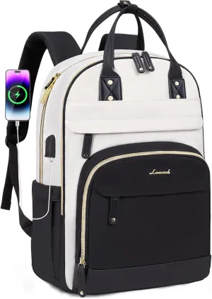 LOVEVOOK Backpack for Women,Laptop Backpack Women,Fits 17 Inch Laptop Bag,School Backpacks,Fashion Travel Work Anti-theft Bag,Waterproof Business Computer College Backpack Purse,Black-Off-white