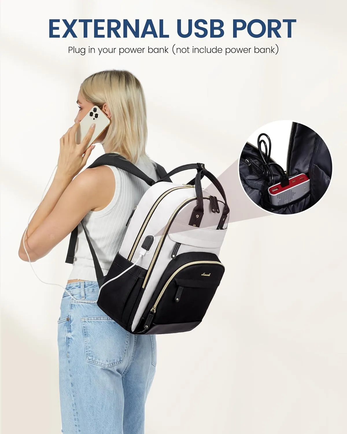 LOVEVOOK Backpack for Women,Laptop Backpack Women,Fits 17 Inch Laptop Bag,School Backpacks,Fashion Travel Work Anti-theft Bag,Waterproof Business Computer College Backpack Purse,Black-Off-white