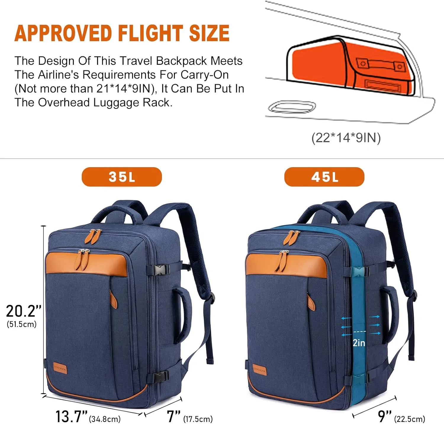 LOVEVOOK Carry on Backpack, 45L Large Travel Backpack for Women Men Airline Approved, Expandable Large Suitcase Backpacks With 4 Packing Cubes, Aer Travel Pack 3, Water Resistant Weekender Bag