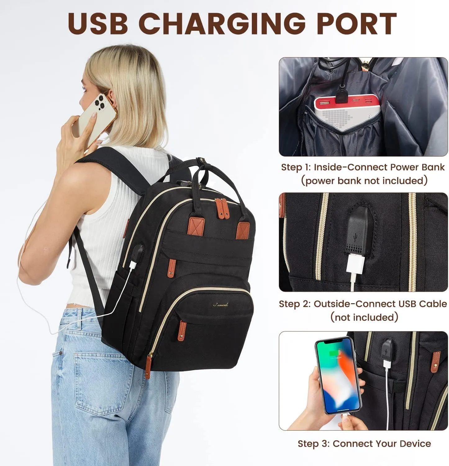 LOVEVOOK Laptop Backpack for Women, Unisex Travel Anti-theft Bag, Business Work Computer Backpacks Purse College Backpack for Men, Casual Hiking Daypack with Lock, 15.6 Inch, Black