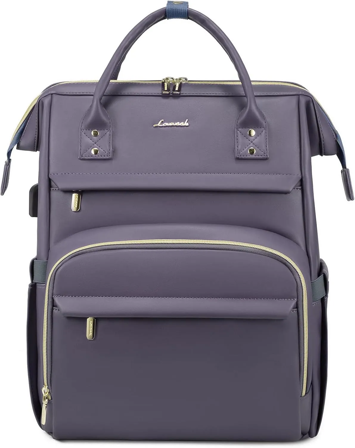 LOVEVOOK Leather Laptop Backpack for Women 15.6 inch,Travel Backpack Purse Nurse Teacher Backpack Computer Laptop Bag,Professional College Business Work Bag Carry On Backpack with USB Port,Grey Purple