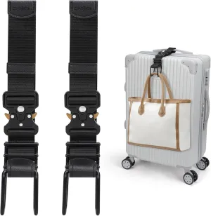 Luggage Hook Strap, J Hook Luggage Strap Flight Attendant with Hands Free, Adjustable Travel Luggage Straps for Add a Bag Hook (Black-2PCS)