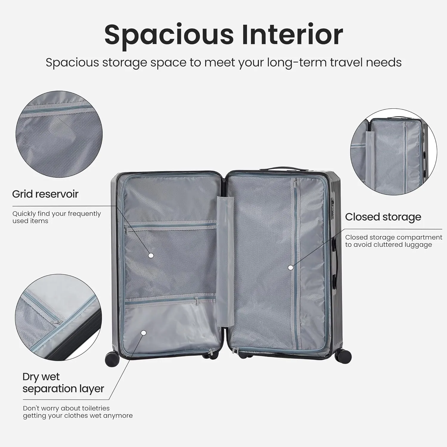 Luggage Sets of 4 Pieces, Travel Luggage Suitcase with TSA Lock, Collapsible Cup Holder, 360 Degree Silent Spinner Wheels for Travel (20"/24"/29"/Travel Bag) Black One Size