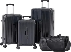 Luggage Sets of 4 Pieces, Travel Luggage Suitcase with TSA Lock, Collapsible Cup Holder, 360 Degree Silent Spinner Wheels for Travel (20"/24"/29"/Travel Bag) Black One Size