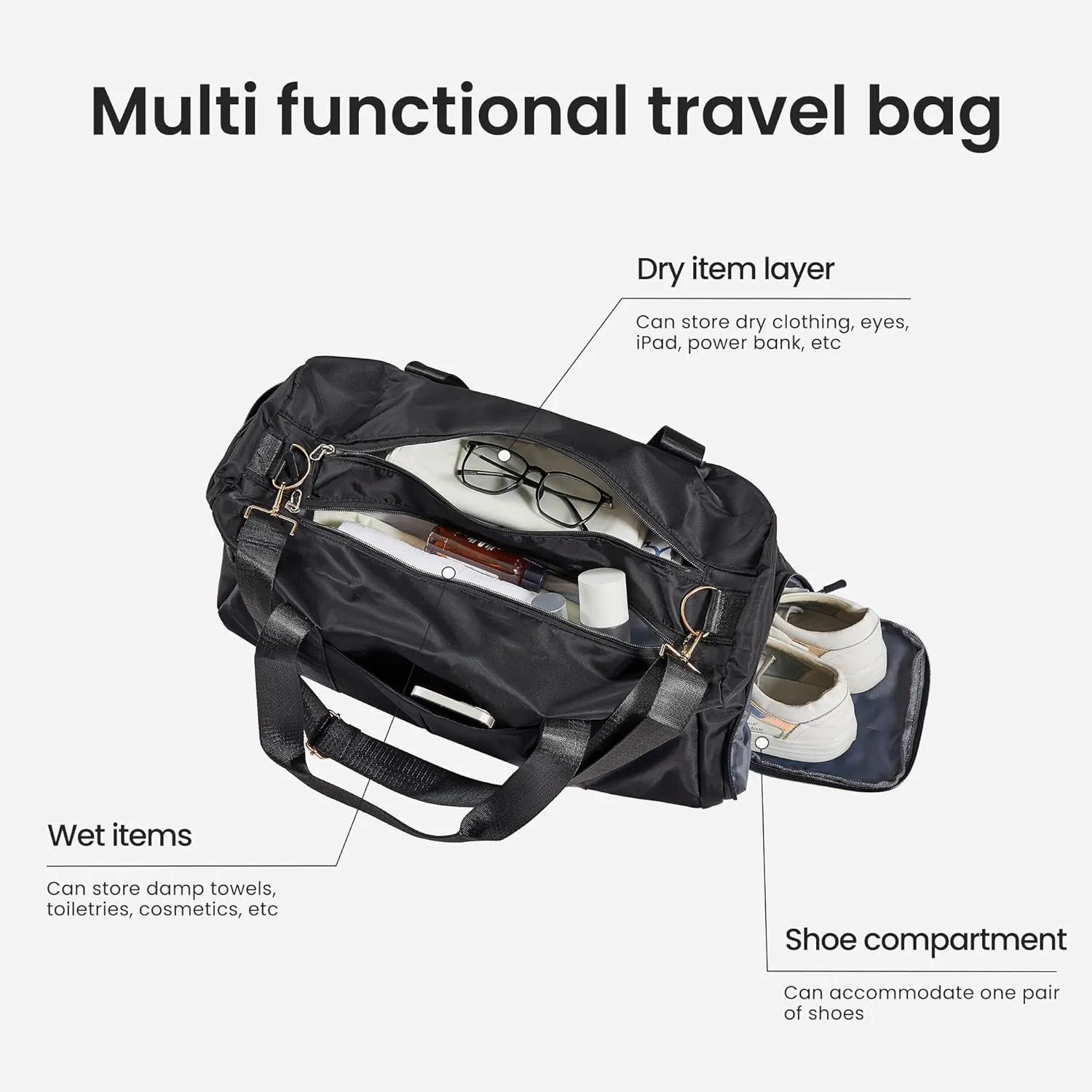 Luggage Sets of 4 Pieces, Travel Luggage Suitcase with TSA Lock, Collapsible Cup Holder, 360 Degree Silent Spinner Wheels for Travel (20"/24"/29"/Travel Bag) Black One Size