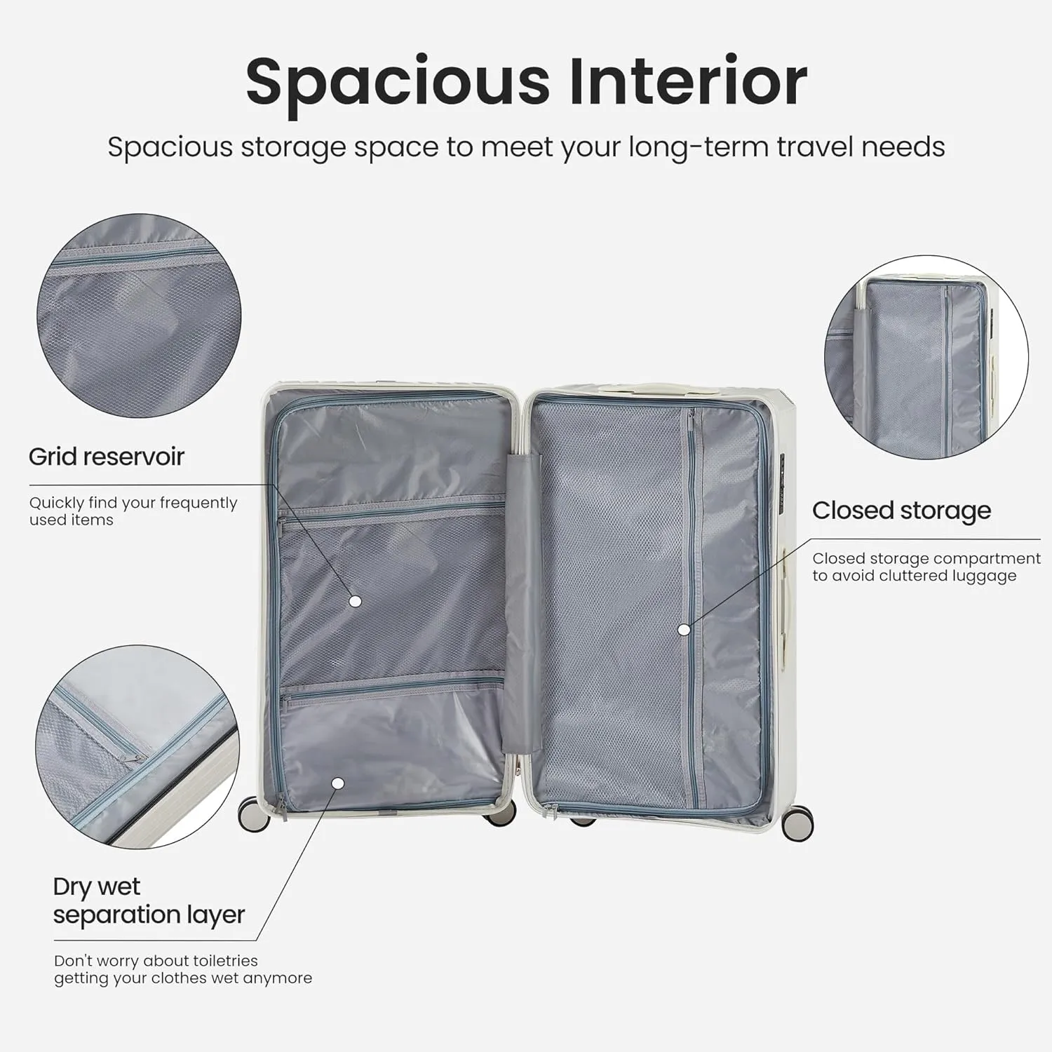 Luggage Sets of 4 Pieces, Travel Luggage Suitcase with TSA Lock, Collapsible Cup Holder, 360 Degree Silent Spinner Wheels for Travel (20"/24"/29"/Travel Bag) White One Size