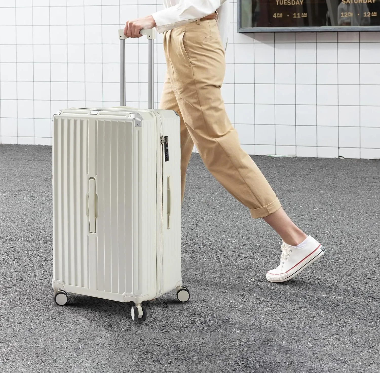 Luggage Sets of 4 Pieces, Travel Luggage Suitcase with TSA Lock, Collapsible Cup Holder, 360 Degree Silent Spinner Wheels for Travel (20"/24"/29"/Travel Bag) White One Size