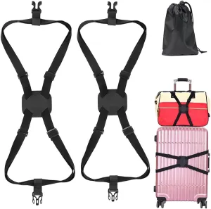 Luggage Straps, 2 Pack 2'x74'High Elastic Suitcase Adjustable Belt Bag Bungees with Buckles, Heavy Duty Travel Luggage Belt Easy Bag Bungee, Bag with Buckles(Black)