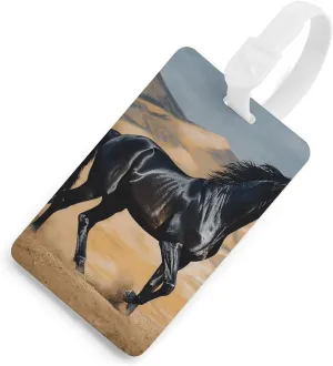Luggage Tags Privacy Protection Bag Tags Travel Essentials Black Arabian Horse Luggage Tags for Suitcases International Travel