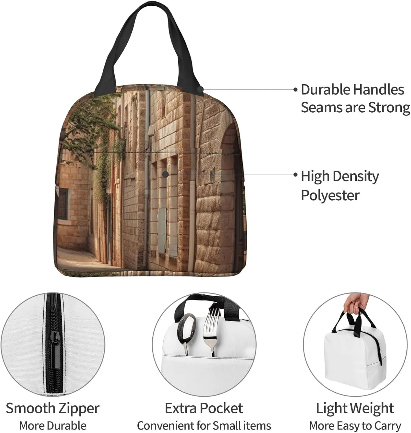 Lunch Bag Lunch Box For Women Men Reusable Insulated Lunch Tote Bag Architecture Streets Houses Leakproof Cooler Bag Portable Cooler Lunch Container For Picnic Travel
