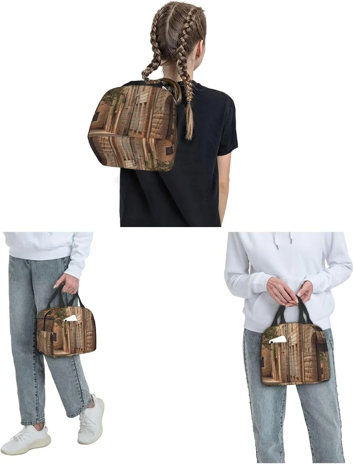 Lunch Bag Lunch Box For Women Men Reusable Insulated Lunch Tote Bag Architecture Streets Houses Leakproof Cooler Bag Portable Cooler Lunch Container For Picnic Travel