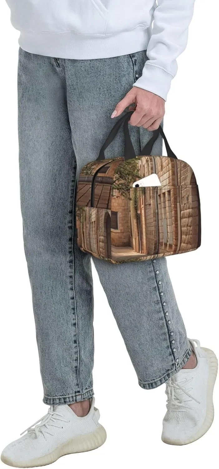 Lunch Bag Lunch Box For Women Men Reusable Insulated Lunch Tote Bag Architecture Streets Houses Leakproof Cooler Bag Portable Cooler Lunch Container For Picnic Travel