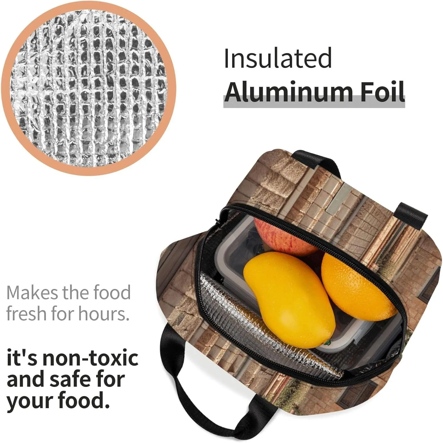Lunch Bag Lunch Box For Women Men Reusable Insulated Lunch Tote Bag Architecture Streets Houses Leakproof Cooler Bag Portable Cooler Lunch Container For Picnic Travel