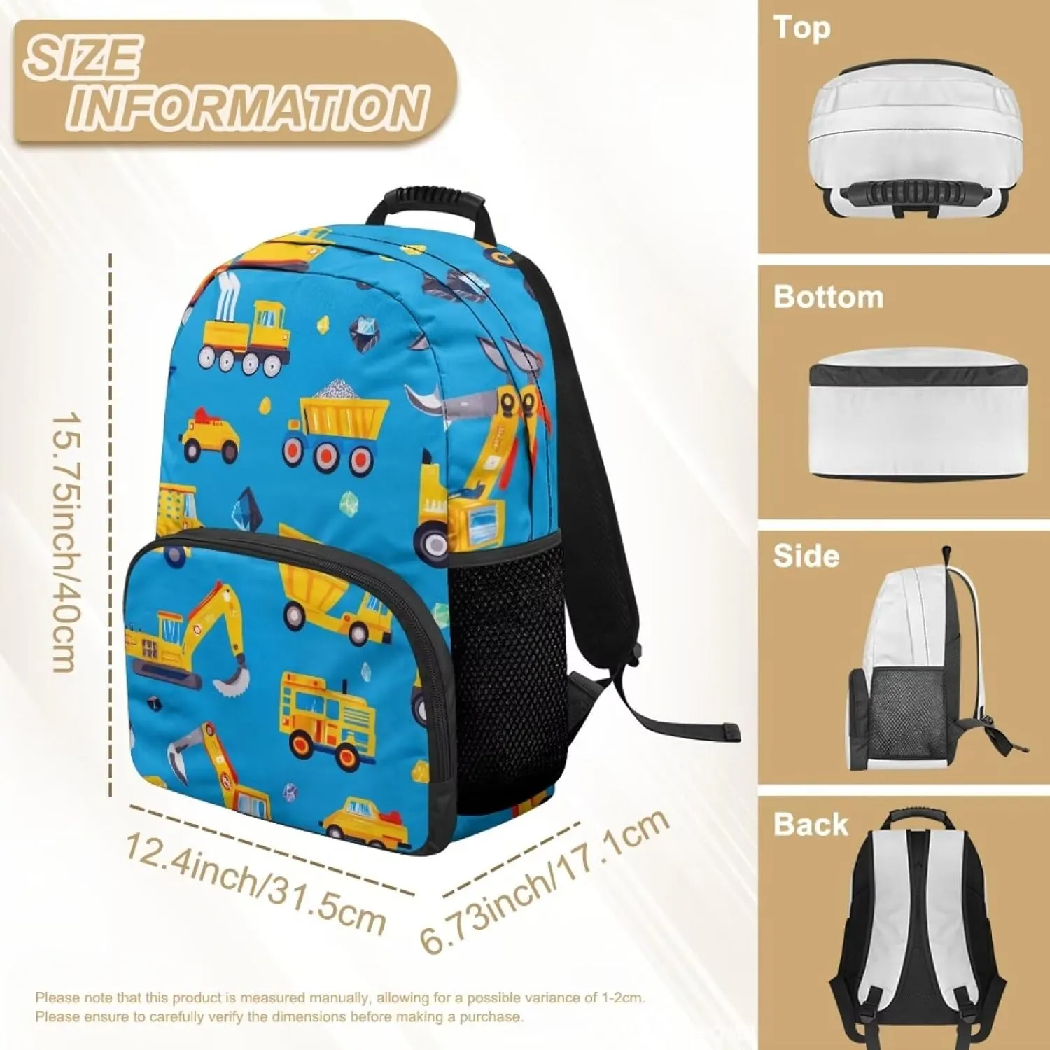 Machineshop Truck Backpack for Boys Lightweight Casual Daypack Backpacks with Water Bottle Pockets for Toddler Kids for Kindergarten Travel Shoulder Bag