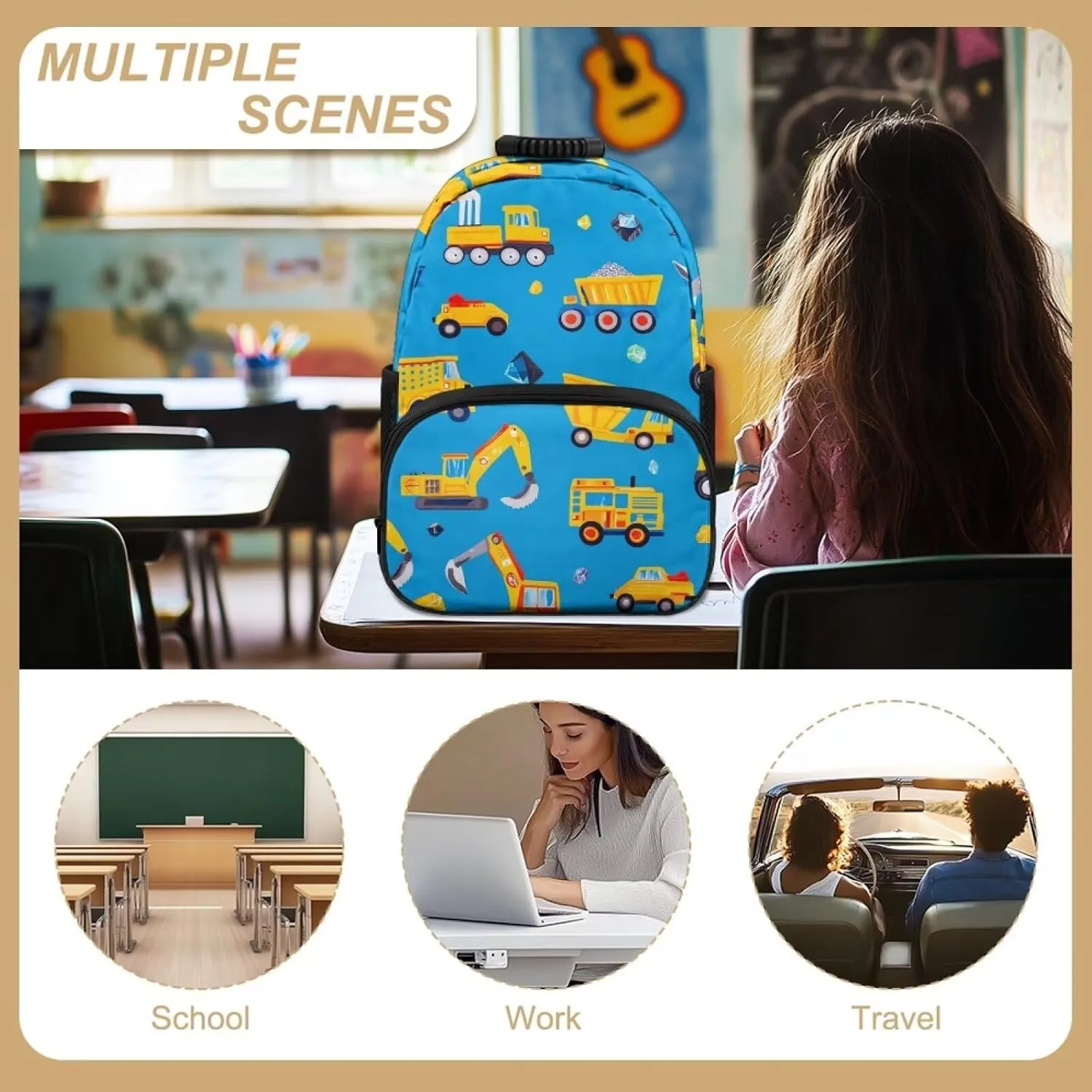 Machineshop Truck Backpack for Boys Lightweight Casual Daypack Backpacks with Water Bottle Pockets for Toddler Kids for Kindergarten Travel Shoulder Bag