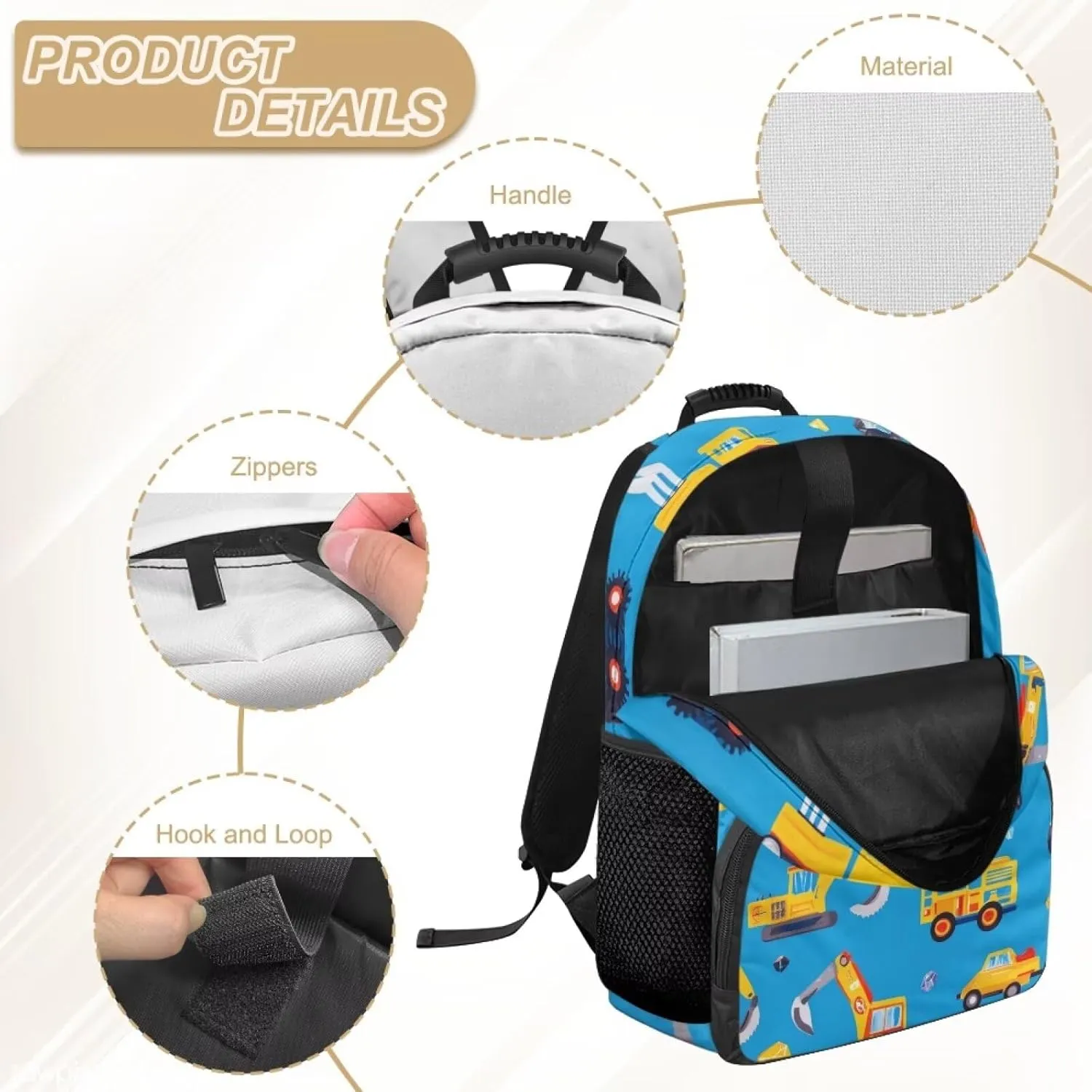 Machineshop Truck Backpack for Boys Lightweight Casual Daypack Backpacks with Water Bottle Pockets for Toddler Kids for Kindergarten Travel Shoulder Bag