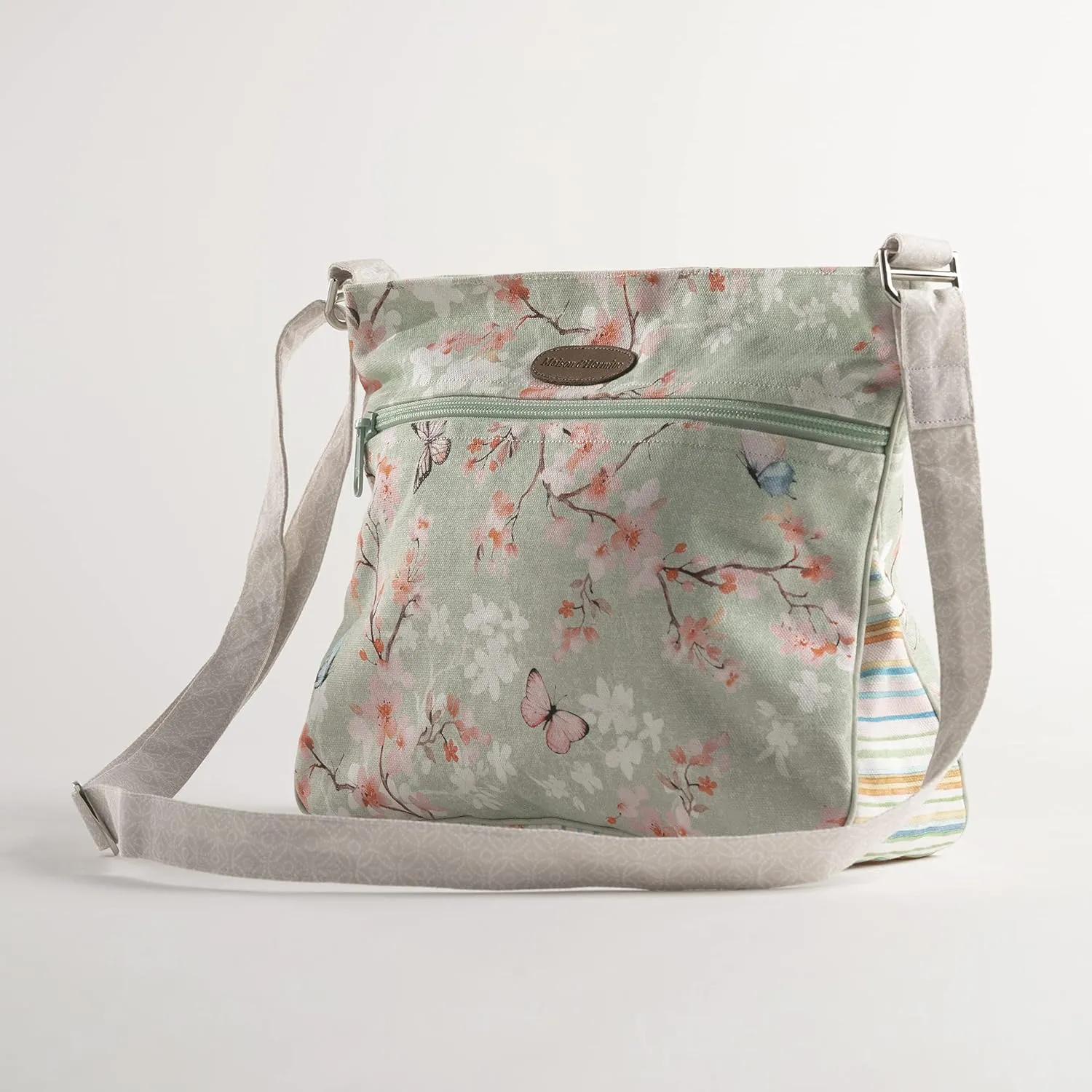 Maison d' Hermine Cross Body Bag Cotton Adjustable Shoulder Strap Hand Bag Tote purse with Zippered & Slip Pockets