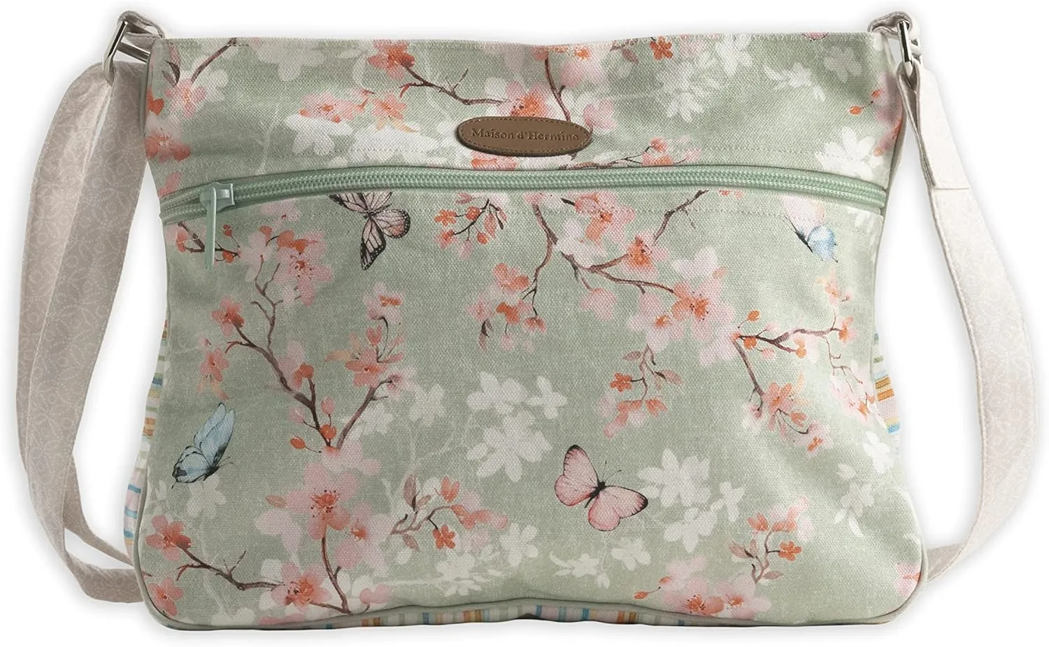 Maison d' Hermine Cross Body Bag Cotton Adjustable Shoulder Strap Hand Bag Tote purse with Zippered & Slip Pockets