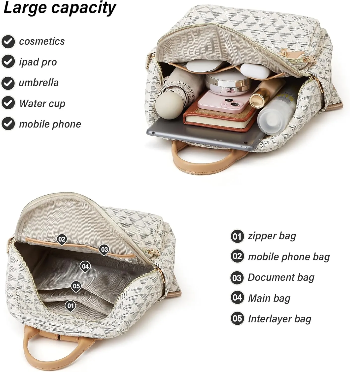 Makes Backpack Purse for Women PU Leather Travel Satchel Handbag Convertible Design Bag with Purse 2 Piece