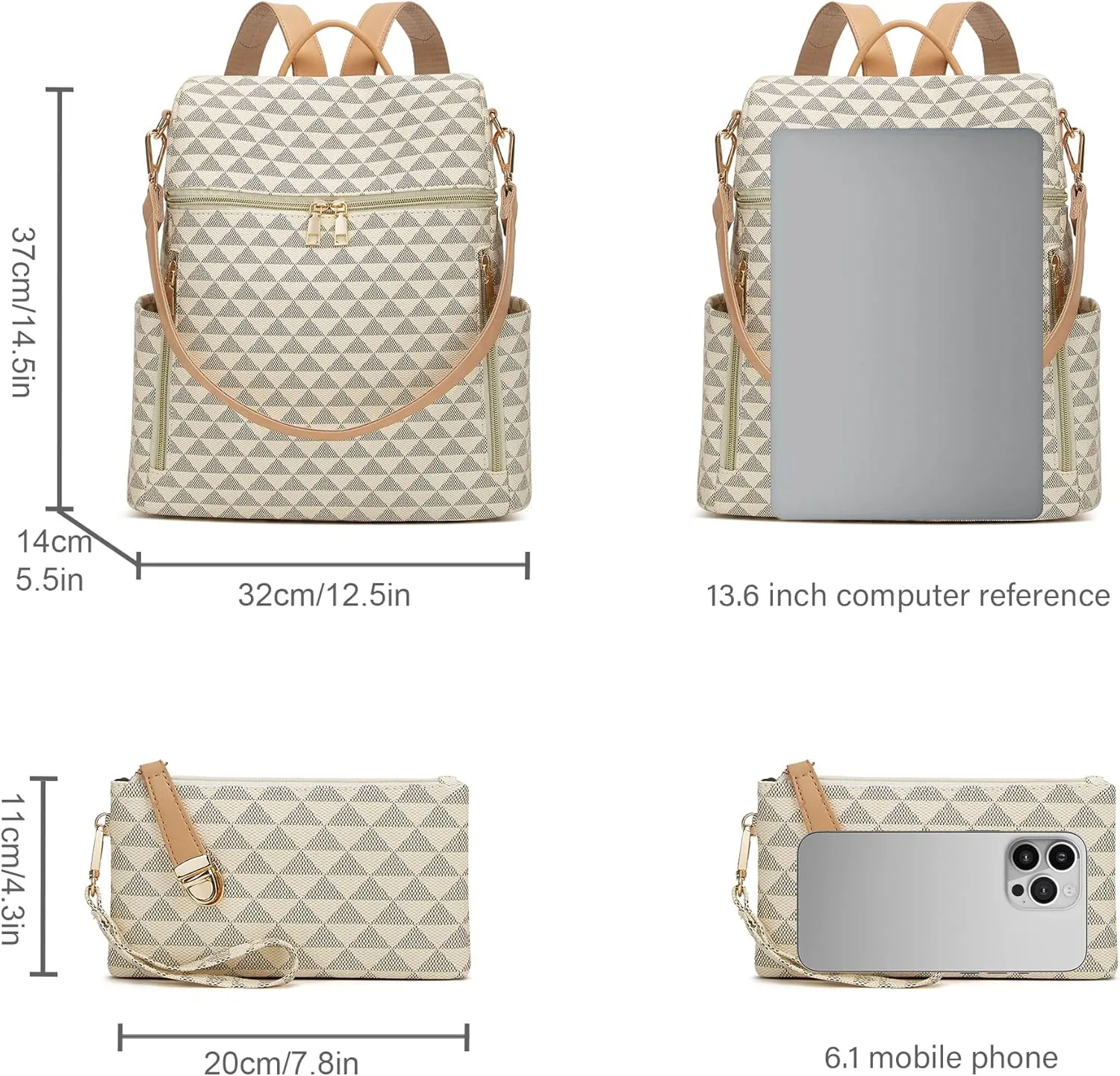 Makes Backpack Purse for Women PU Leather Travel Satchel Handbag Convertible Design Bag with Purse 2 Piece