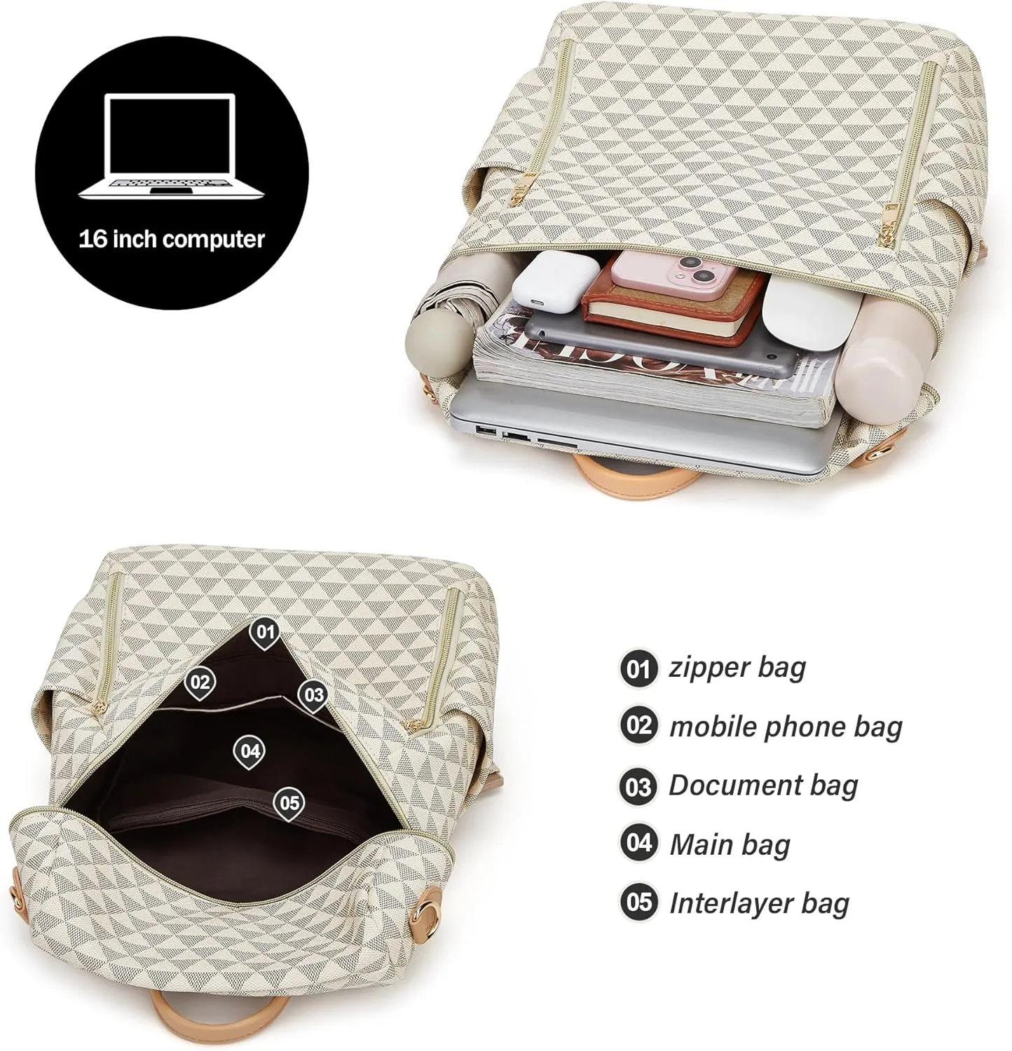 Makes Backpack Purse for Women PU Leather Travel Satchel Handbag Convertible Design Bag with Purse 2 Piece