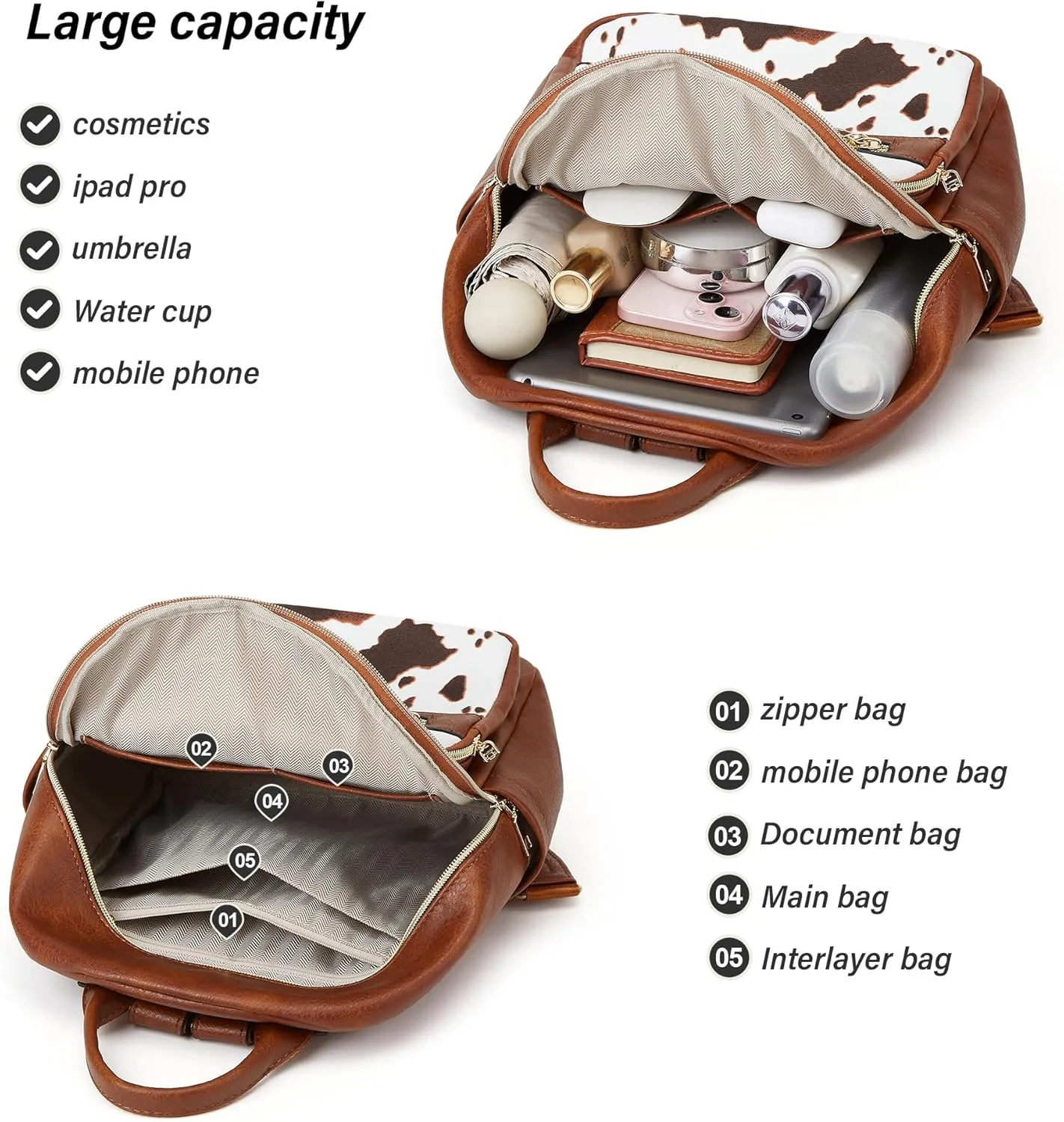 Makes Backpack Purse for Women PU Leather Travel Satchel Handbag Convertible Design Bag with Purse 2 Piece