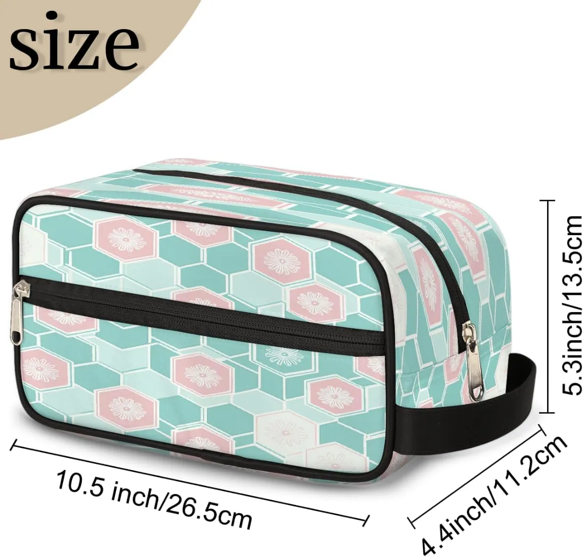 Makeup Bag Organizer, Large Capacity Cosmetic Travel Toiletry Bag with Zipper, Pastel Hexagon Floral Geometric Pattern Portable Make Up Pouch for Women Men