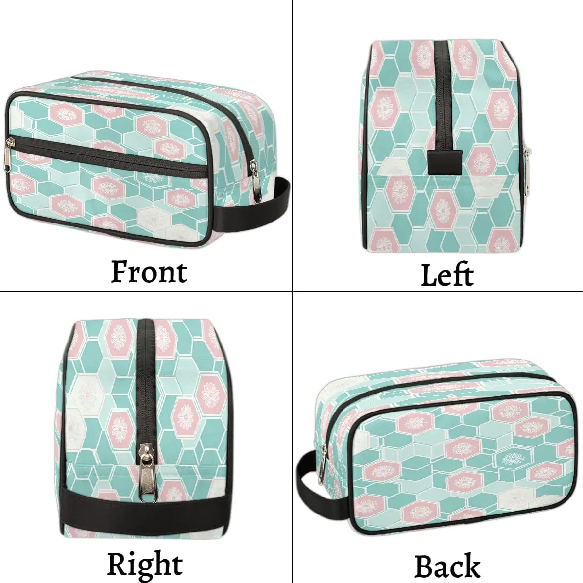 Makeup Bag Organizer, Large Capacity Cosmetic Travel Toiletry Bag with Zipper, Pastel Hexagon Floral Geometric Pattern Portable Make Up Pouch for Women Men