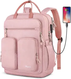 Mancro Travel Backpack Women, Laptop Backpack with Wet Dry Pocket, Large Cpacity TSA Design Backpack with USB Charging Port, Pink