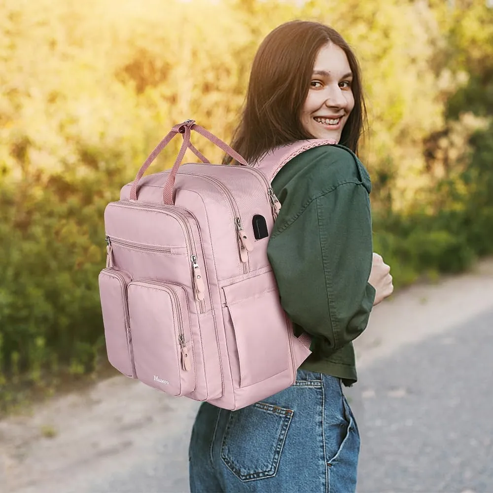 Mancro Travel Backpack Women, Laptop Backpack with Wet Dry Pocket, Large Cpacity TSA Design Backpack with USB Charging Port, Pink